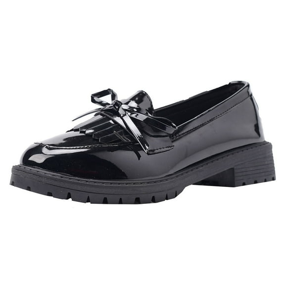 YLYL Women's Patent Leather Loafers Round Toe Chunky Low Heel Slip on Fashion Dress Uniform Work Shoes