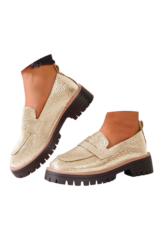 Women's Penny Loafers Chunky Heel Lug Sole Slip on Fashion Casual Driving Office Moccasins Shoes