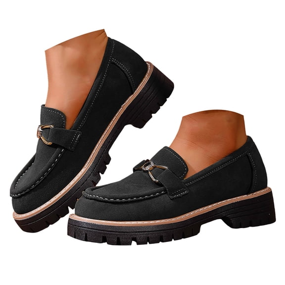 YLYL Women's Penny Loafers Lug Sole Chunky Heels Comfortable Casual Slip on Office Business Dress Shoes