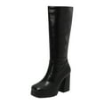 thumbnail image 1 of YLYL Women's Platform Knee High Boots Chunky Block Heel Square Toe Long Boots with Side Zipper, 1 of 9
