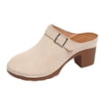 thumbnail image 1 of YLYL Women's Platform Mules Chunky Mid Heel Closed Round Toe Slip on Fashion Retro Backless Clogs, 1 of 9