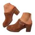 thumbnail image 1 of YLYL Women's Platform Mules Chunky Mid Heel Closed Round Toe Slip on Fashion Retro Backless Clogs, 1 of 9