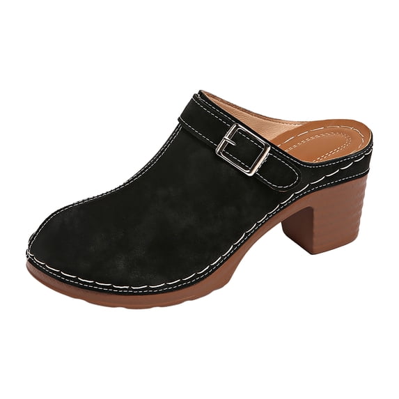 YLYL Women's Platform Mules Chunky Mid Heel Closed Round Toe Slip on Fashion Retro Backless Clogs