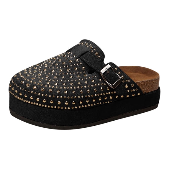 YLYL Women's Platform Mules Closed Toe Wide Width Cork Footbed Adjustable Band Slip on Summer Shoes