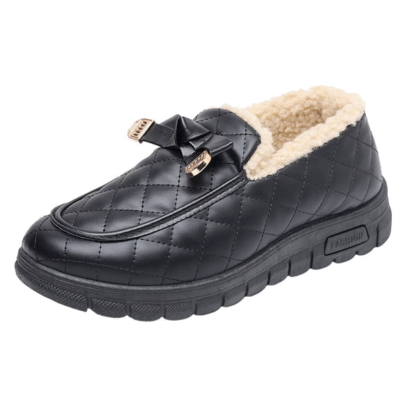 YLYL Women's Plush Lined Loafers Anti-Skid Waterproof Casual Comfortable Winter Warm Shoes
