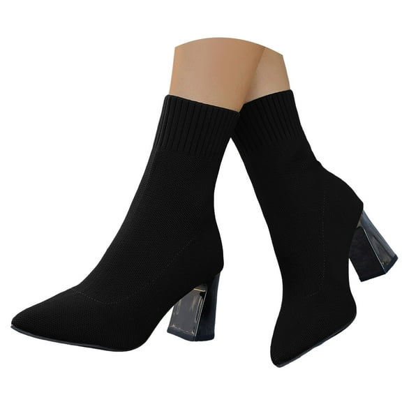 YLYL Women's Pointed Toe Ankle Boots Minimalist Heel Sock Booties Stretch Knit Slim Fit Fall Winter Casual Boots