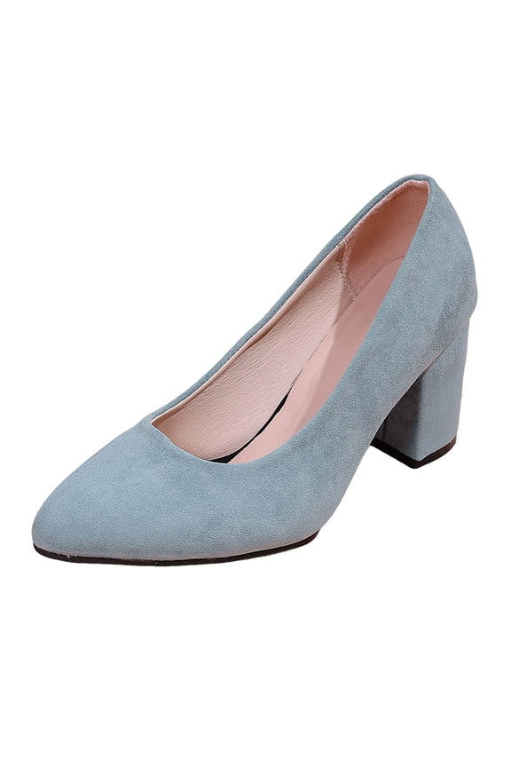 Women's Pumps Pointed Toe Chunky Block Heel Trendy Office Work Business Wedding Prom Dress Shoes