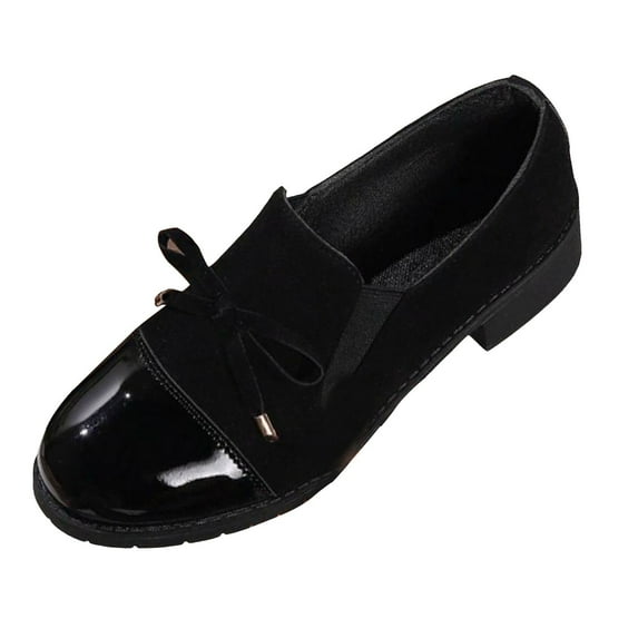 YLYL Women's Retro Bowknot Loafers Comfortable Round Toe Slip-On Heel Loafers