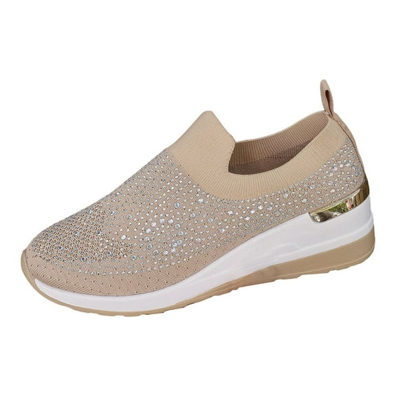 YLYL Women's Rhinestone Decor Platform Sneakers Slip-On Outdoor Shoes Breathable Mesh Sparkly Glitter Tennis Shoes