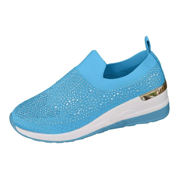 YLYL Women's Rhinestone Decor Platform Sneakers Slip-On Outdoor Shoes Breathable Mesh Sparkly Glitter Tennis Shoes