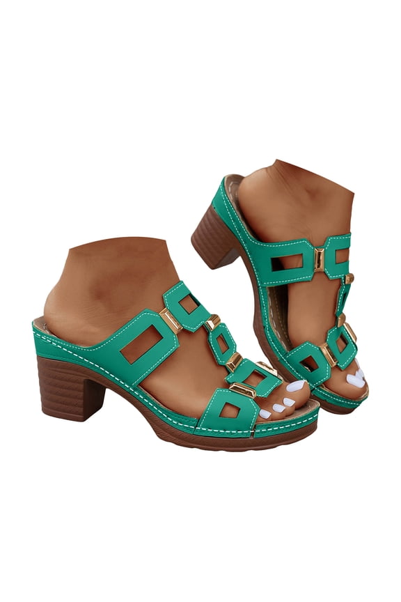 Women's Platform Sandals Ankle Strap Open Toe Chunky Mid Heel Slip on Casual Summer Slippers