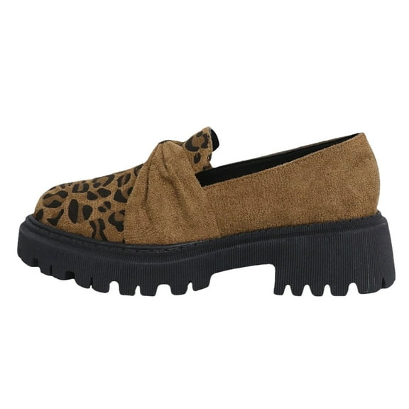 YLYL Women's Slip-On Platform Loafers Suede Leopard Print Chunky Heel Comfort Casual Shoes