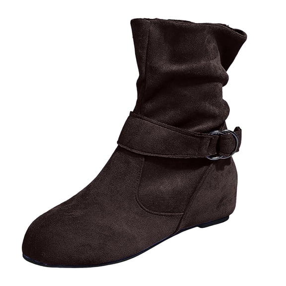 YLYL Women's Slouchy Ankle Boots Buckle Low Heel Side Zipper Round Toe Slip on Fall Winter Fashion Boots