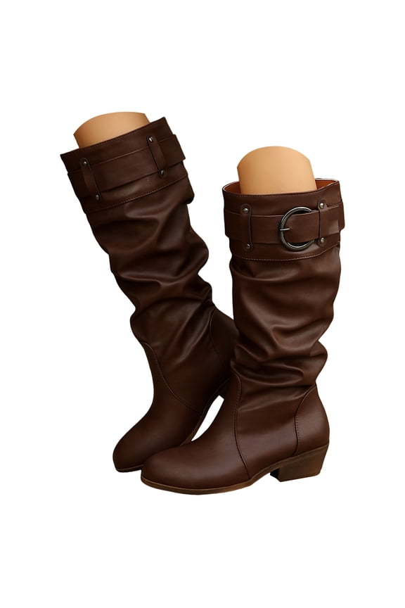 Women's Slouchy Knee High Boots Soft Leather Low Heel Fashion Casual Comfortable Pull on Long Boots
