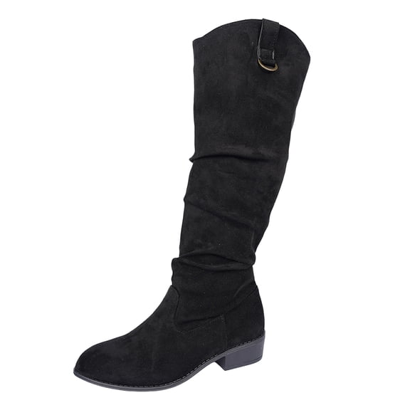 YLYL Women's Slouchy Knee High Boots Wide Calf Chunky Heel Pull on Winter Western Tall Boot