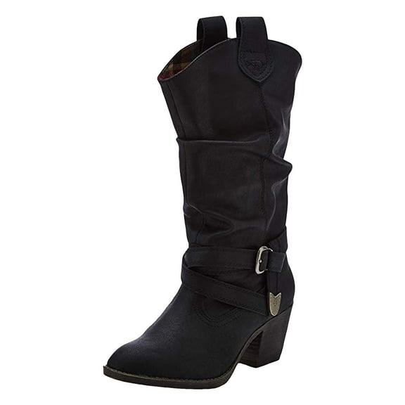 YLYL Women's Slouchy Knee High Boots Wide Calf Chunky Mid Heel Pointed Toe Pull on Riding Boots