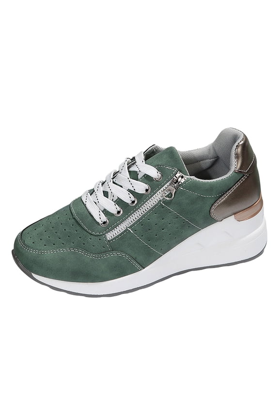 Women's Sneaker Side Zipper Platform Wedge Hidden Heel Lace up Low Top Slip on Casual Walking Shoes