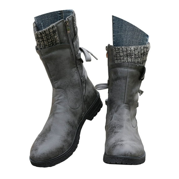 YLYL Women's Snow Boots Round Toe Lace up Non Slip Warm Winter Hiking Mid Calf Boots