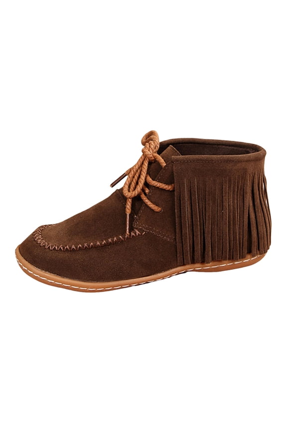 Women's Suede Ankle Boot Fringe Round Toe Lace up Low Heel Retro Western Rome Knight Booties