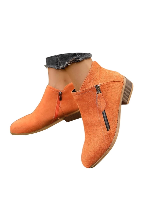 Women's Suede Ankle Boots Chunky Heel Pointed Toe Side Zipper Fashion Western Cowboy Chelsea Boots
