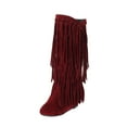 thumbnail image 1 of YLYL Women's Suede Flat Mid Calf Boots Wide Calf Tassel Round Toe Slip on Warm Winter Boots, 1 of 7