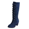 thumbnail image 1 of YLYL Women's Suede Knee High Boot Lace up Chunky Heel Winter Combat Riding Military Boots, 1 of 6