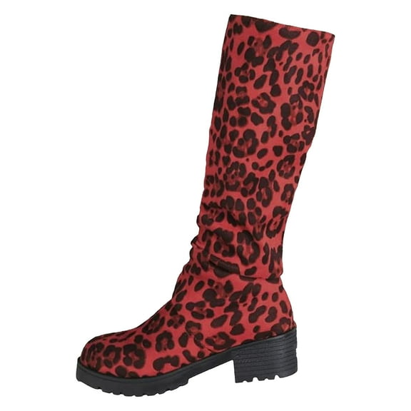 YLYL Women's Suede Knee High Boots Chunky Heel Round Toe Long Boots Shoes with Zipper