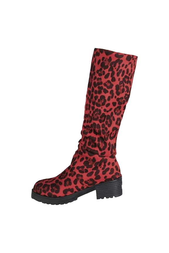 Women's Suede Knee High Boots Chunky Heel Lug Sole Non Slip Round Toe Fall Winter Boots