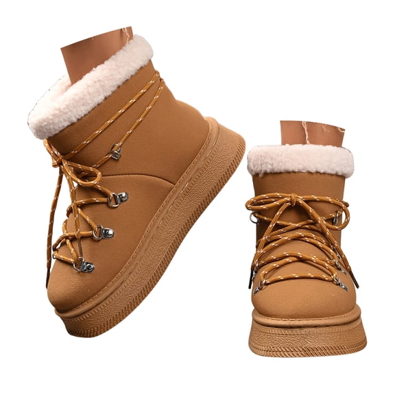 YLYL Women's Classic Platform Snow Boots Faux Suede Slip on Lace up Anti-Slip Winter Ankle Boots