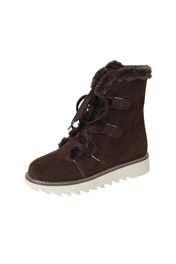 Women's Suede Wedge Ankle Boots Round Toe Lace up Platform High Heel Winter Short Bootie