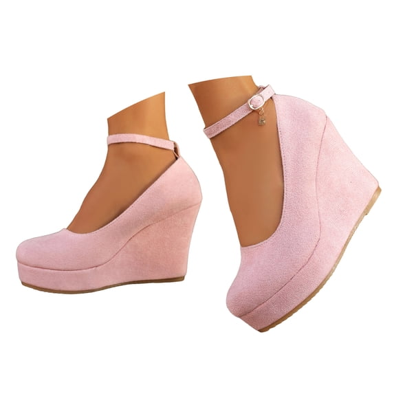 YLYL Women's Suede Wedge Platform Pump Shoes Ankle Strap Buckle High Heel Mary Jane Dress Shoes
