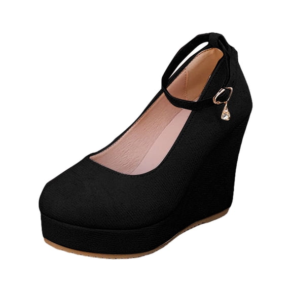 YLYL Women's Suede Wedge Platform Pump Shoes Ankle Strap Buckle High Heel Mary Jane Dress Shoes