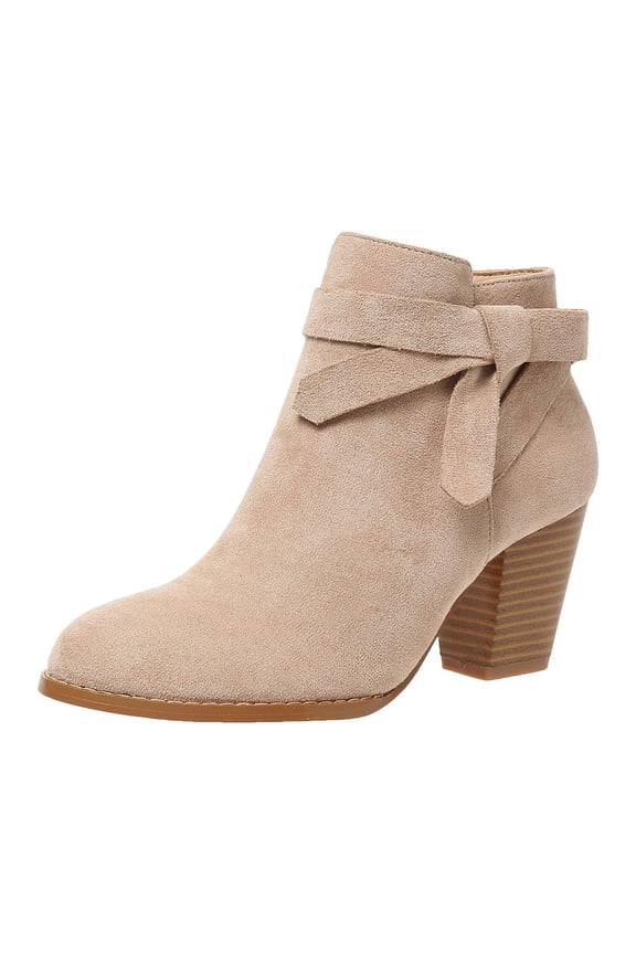 Women's Tie Knot Ankle Boots Chunky Mid Heel Pointed Toe Side Zipper Fall Winter Chelsea Booties
