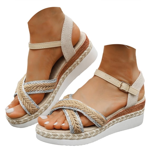 YLYL Women's Wedge Platform Sandals Ankle Strap Buckle Soft Footbed Open Toe Summer Dress Shoes