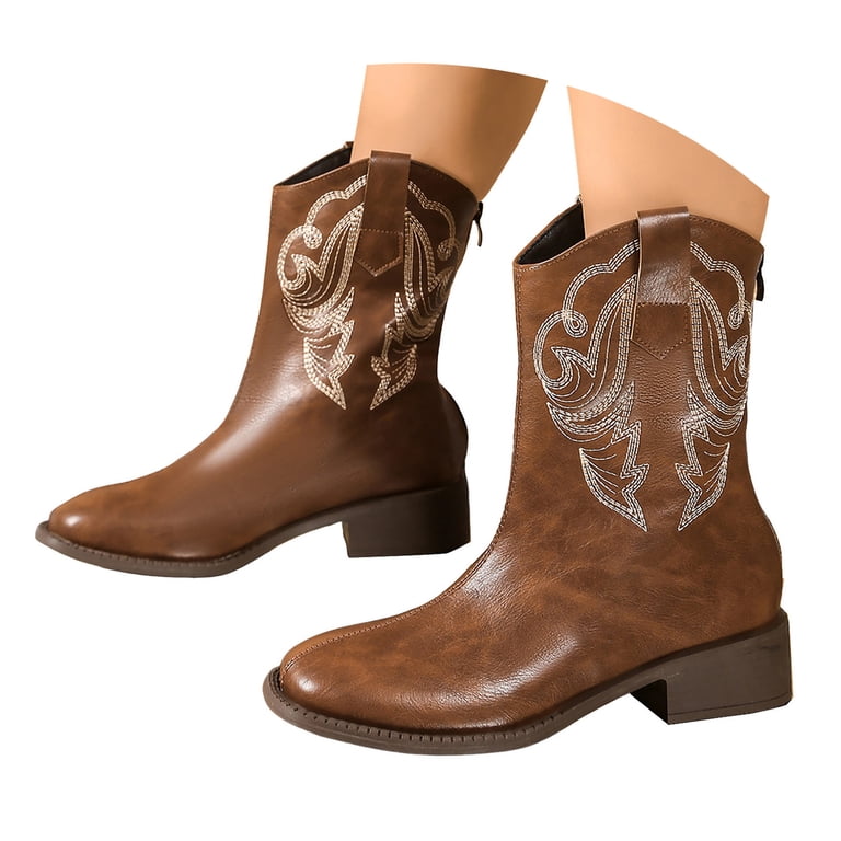 YLYL Mid-Calf Boots for Women Leather Embroidered Round Toe  display picture 3