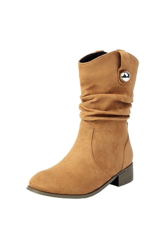 Women's Mid Calf Boots Almond Round Toe Low Heel Comfort Dress Slouchy Booties