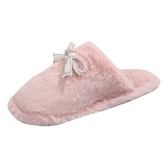 YLYL Women's Winter House Slippers Cute Bow Fur Lined Cozy Warm Memory Foam Indoor Outdoor Shoes