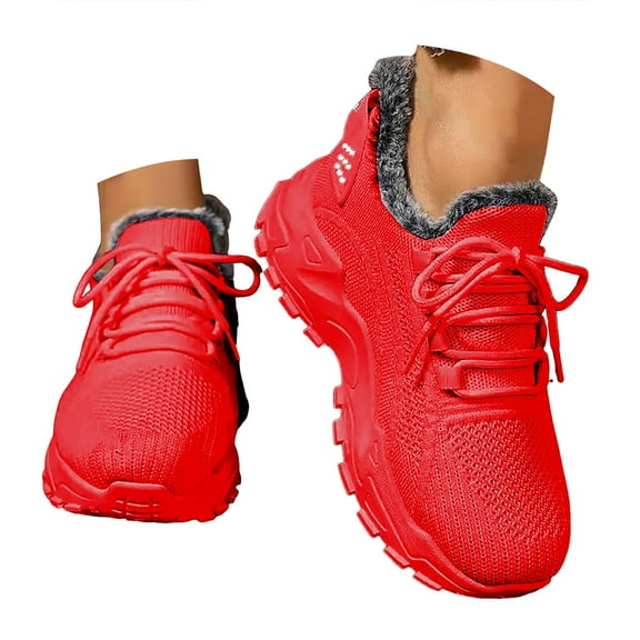 YLYL Women's Winter Sneakers​ Lace up Warm Fur Lined ​​Comfortable​ Outdoor ​Tennis Running Walking Shoes