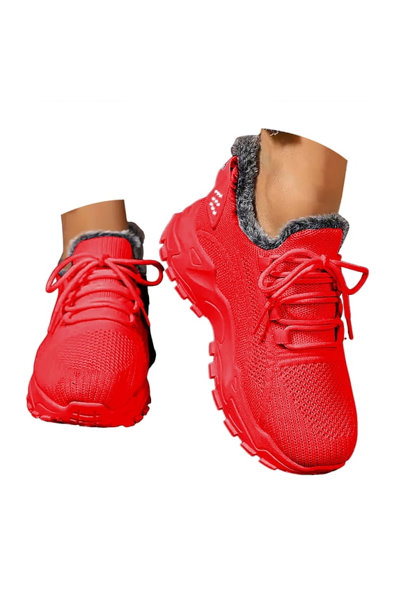 Women's Winter Sneakers Lace up Warm Fur Lined Comfortable Outdoor Tennis Running Walking Shoes