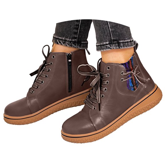 YLYL Women Ankle Boots Arch Support Lace up Side Zipper Non Slip Vintage Casual Short Booties