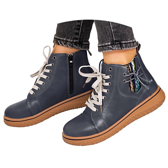YLYL Women's Winter Warm Ankle Boots with Fur Anti-Slip Flat Heel Leather Booties