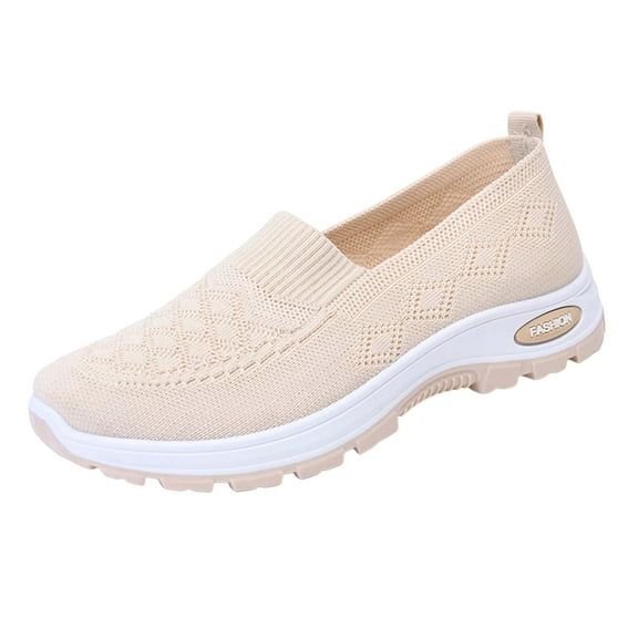 YLYL Women's Woven Orthopedic Sneakers Breathable Soft Slip on Diabetic Foam Sneakers with Arch Support