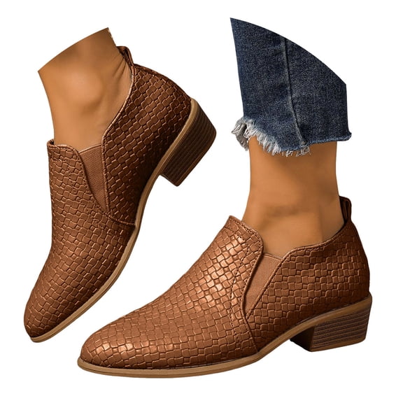 YLYL Womens Ankle Boots Chunky Low Heel Pointed Toe Slip on Fall Winter Casual Business Work Loafers