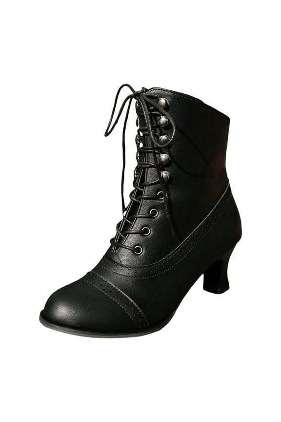 Womens Ankle Boots Wide Calf Mid Heel Lace up Vintage Victorian Cosplay Witch Boots