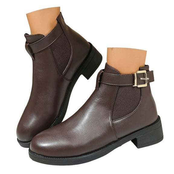 YLYL Womens Ankle Boots with Buckle Chunky Heel Round Toe Buckle Fashion Western Booties