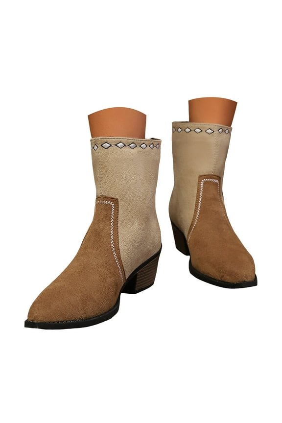 Womens Boots Ankle Side Zipper Round Toe Heels Office Booties for Ladies