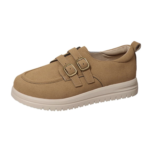 YLYL Womens Canvas Loafers Buckle Strap Round Toe Slip on Lightweight Casual Work Boat Shoes