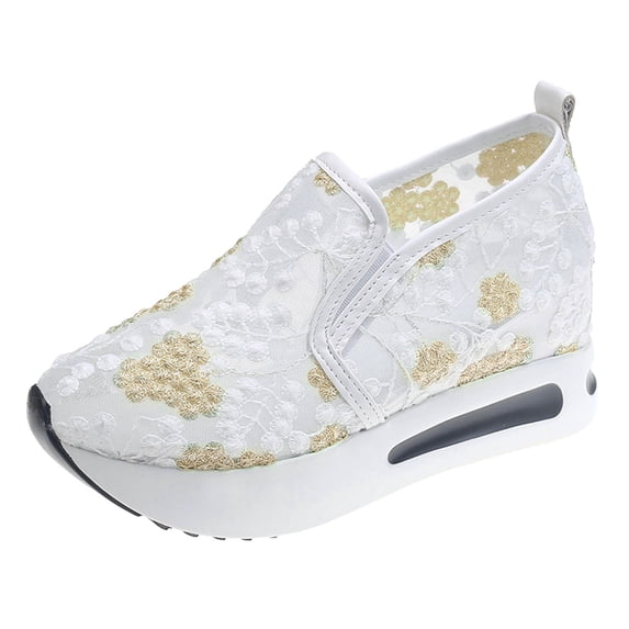 YLYL Womens Embroidered Wedge Platform Sneakers Air Cushion Slip on Fashion Casual Walking Shoes
