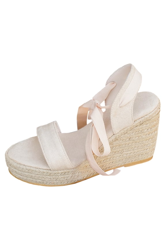 Womens Espadrilles Wedges Platform Sandals Open Toe Tie Lace up Summer Dress Shoes