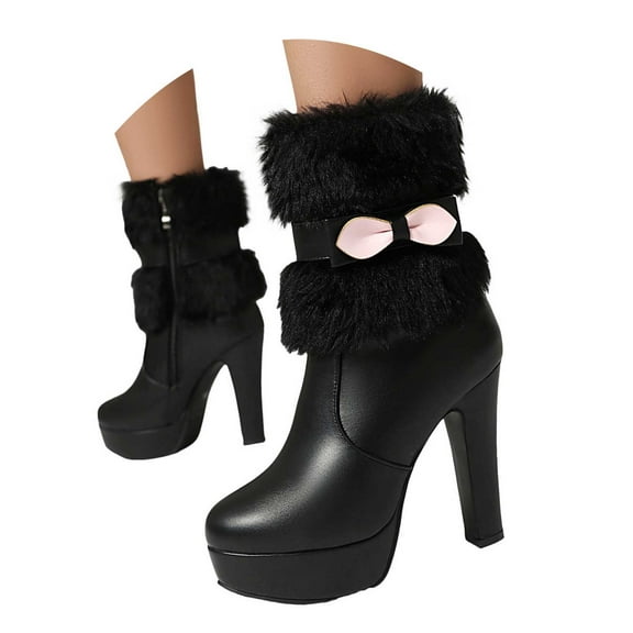 YLYL Womens Fur Lined Winter Ankle Boots Platform High Heel Booties